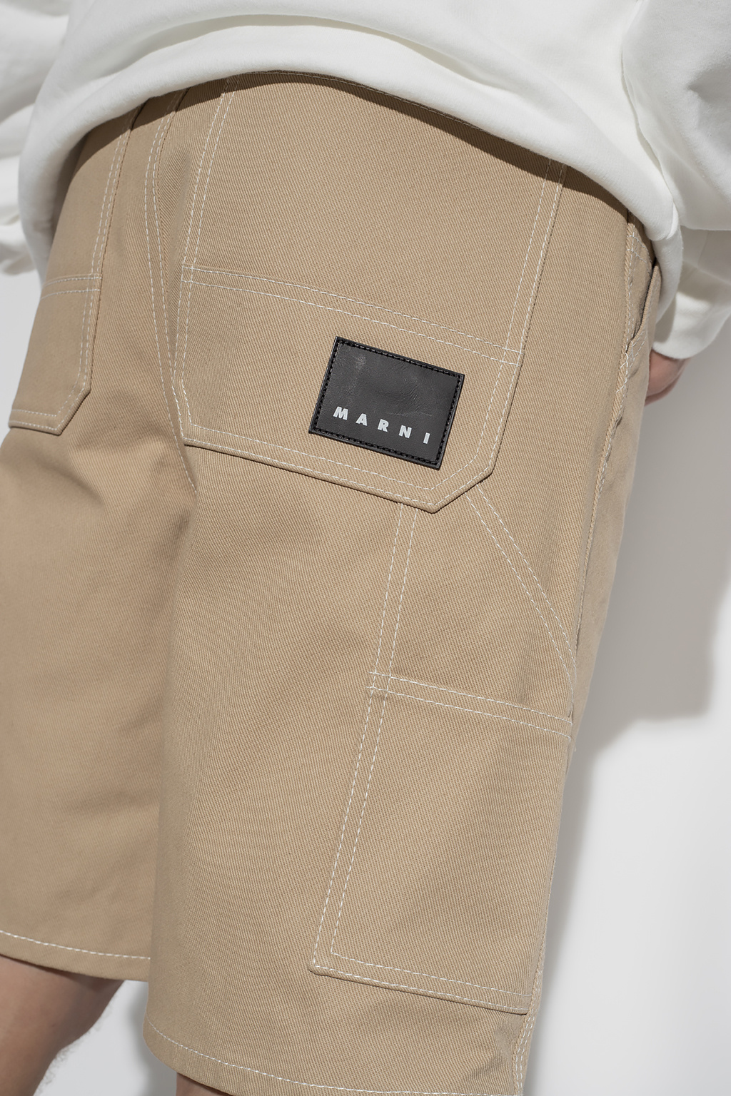 Marni colour-block leather jacket - Beige Cotton shorts Marni ...